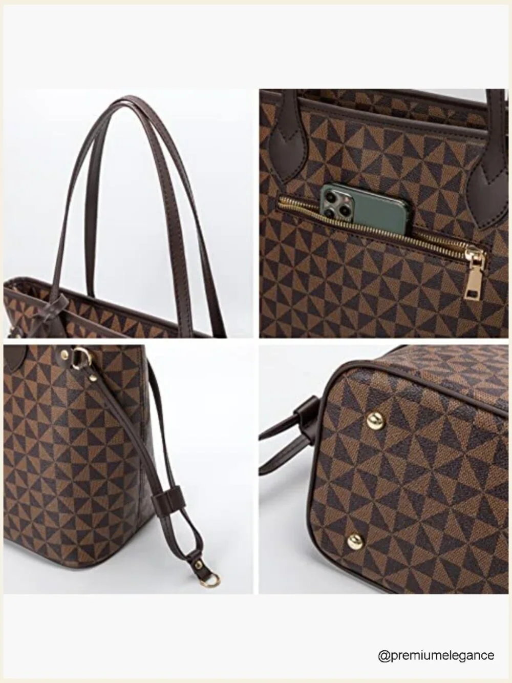Designer Satchel Tote Bag Set with Clutch Wallet, Shoulder Bag, Large Capacity